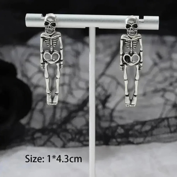 Halloween Skull Skeleton Removable Stud Earrings Ghost Couple Human Body Earring - Picture 5 of 5